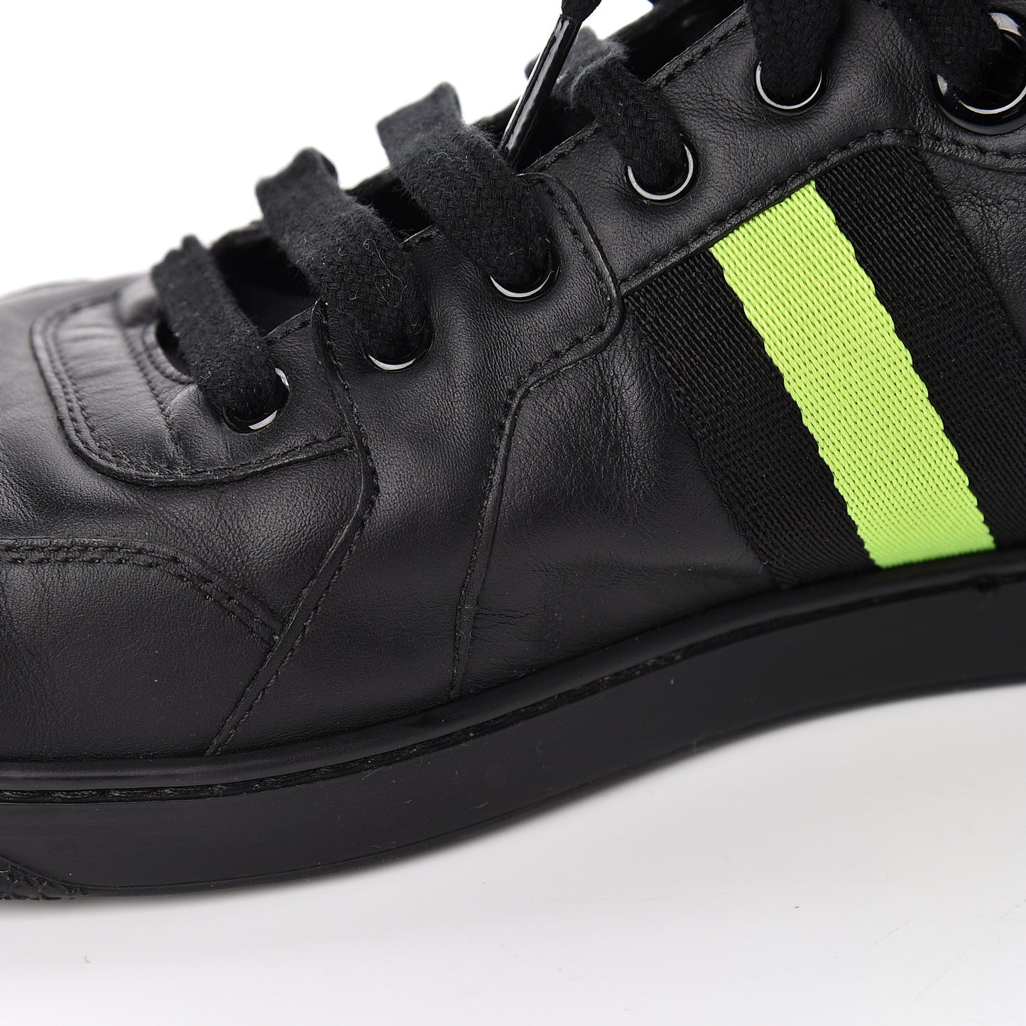 Calfskin GG Viaggio High-Top Sneakers 10.5 Black Green Fluo