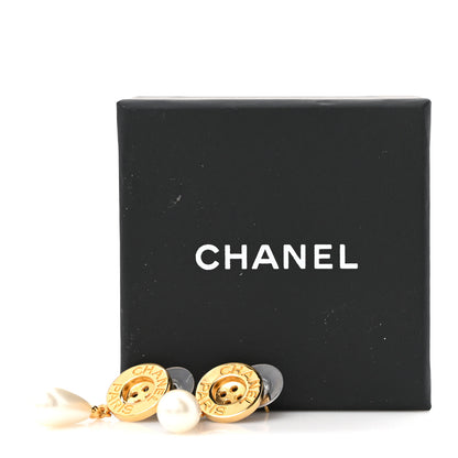 Chanel Metal Pearl Paris Button Drop Earrings Gold 5 of 5