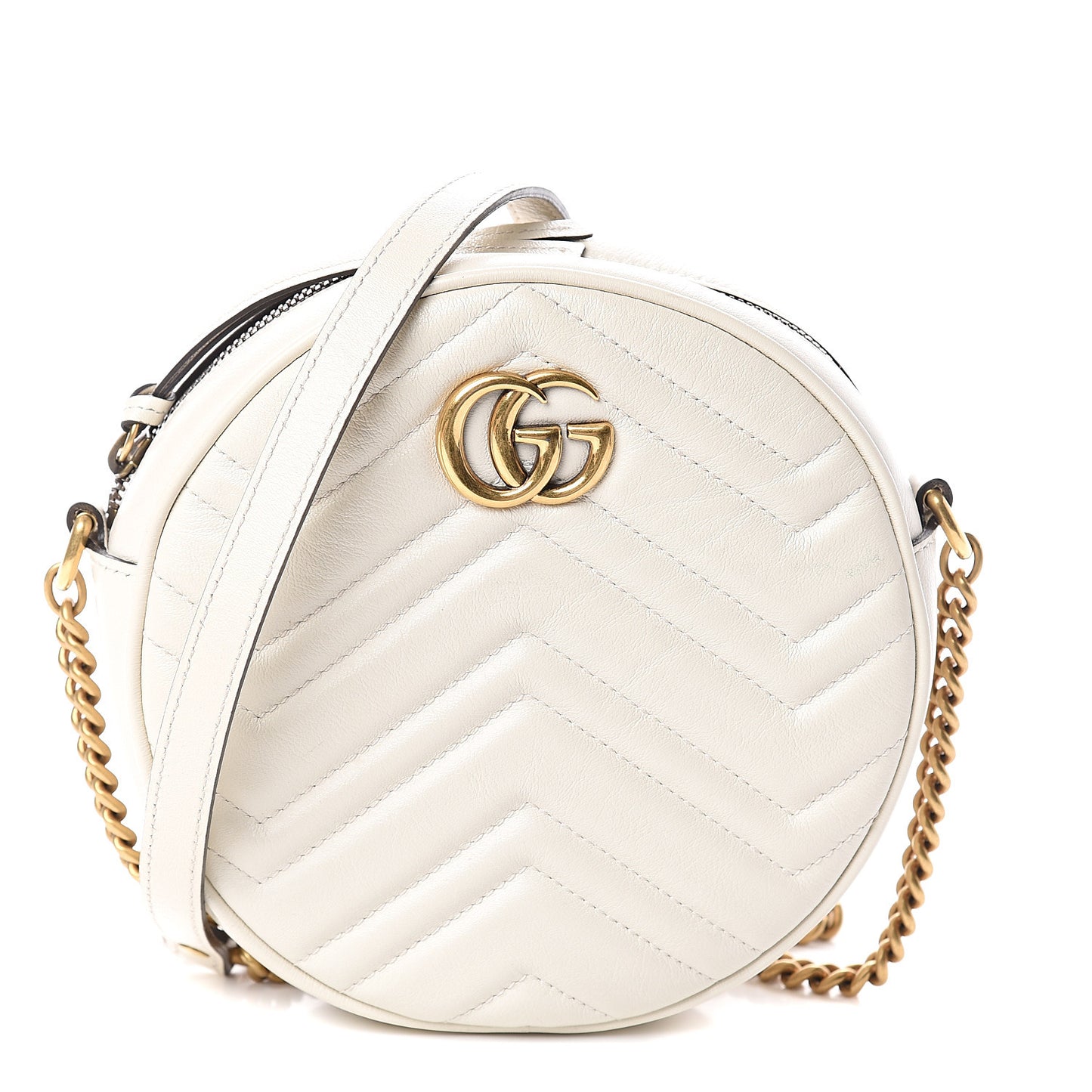 Calfskin Matelasse Mini GG Marmont Round Shoulder Bag White