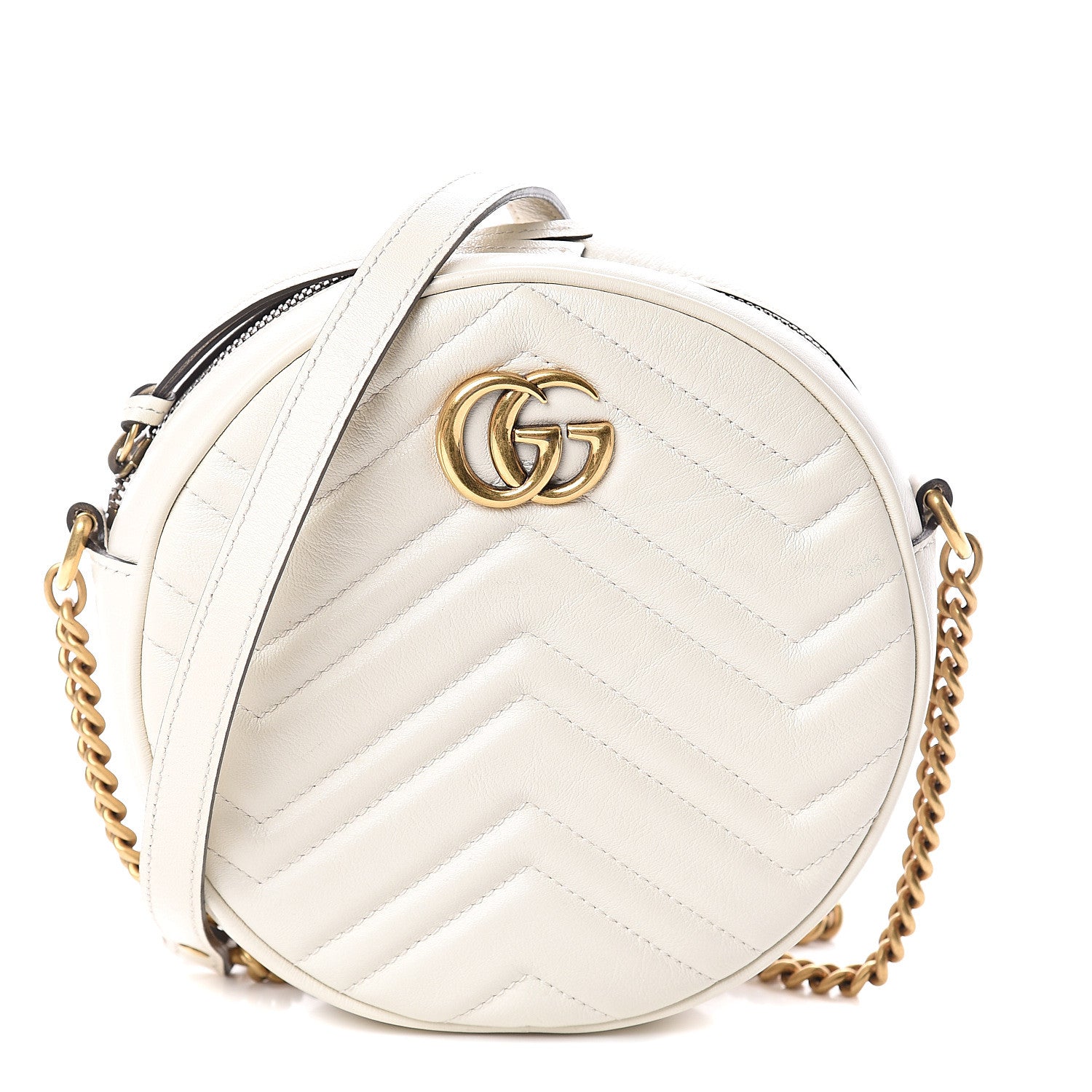 Gucci Calfskin Matelasse Mini GG Marmont Round Shoulder Bag White 1 of 7