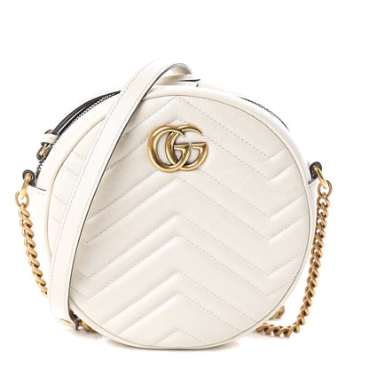 Gucci Calfskin Matelasse Mini GG Marmont Round Shoulder Bag White 1 of 7