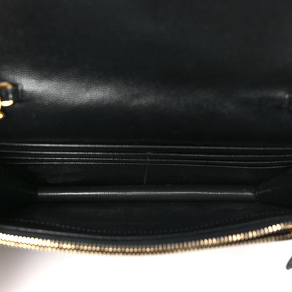 Saint Laurent Grain De Poudre Matelasse Chevron Monogram Envelope Chain Wallet Black 5 of 12