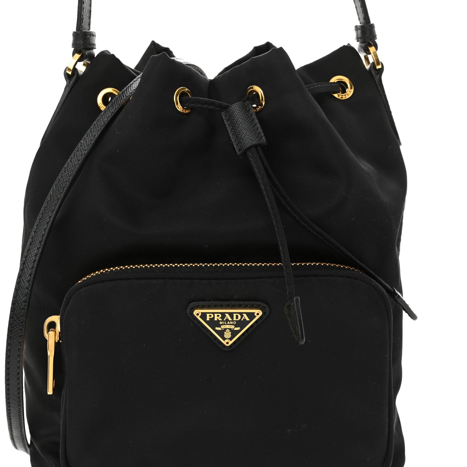 Prada Saffiano Tessuto Nylon Mini Bucket Crossbody Bag Black 8 of 12