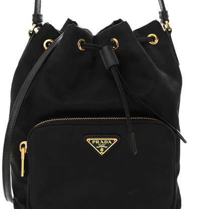 Prada Saffiano Tessuto Nylon Mini Bucket Crossbody Bag Black 8 of 12