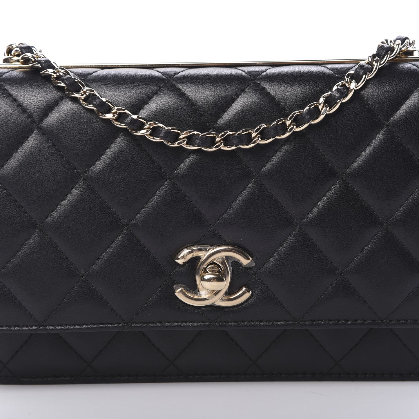 Lambskin Quilted Trendy CC Wallet On Chain WOC Black