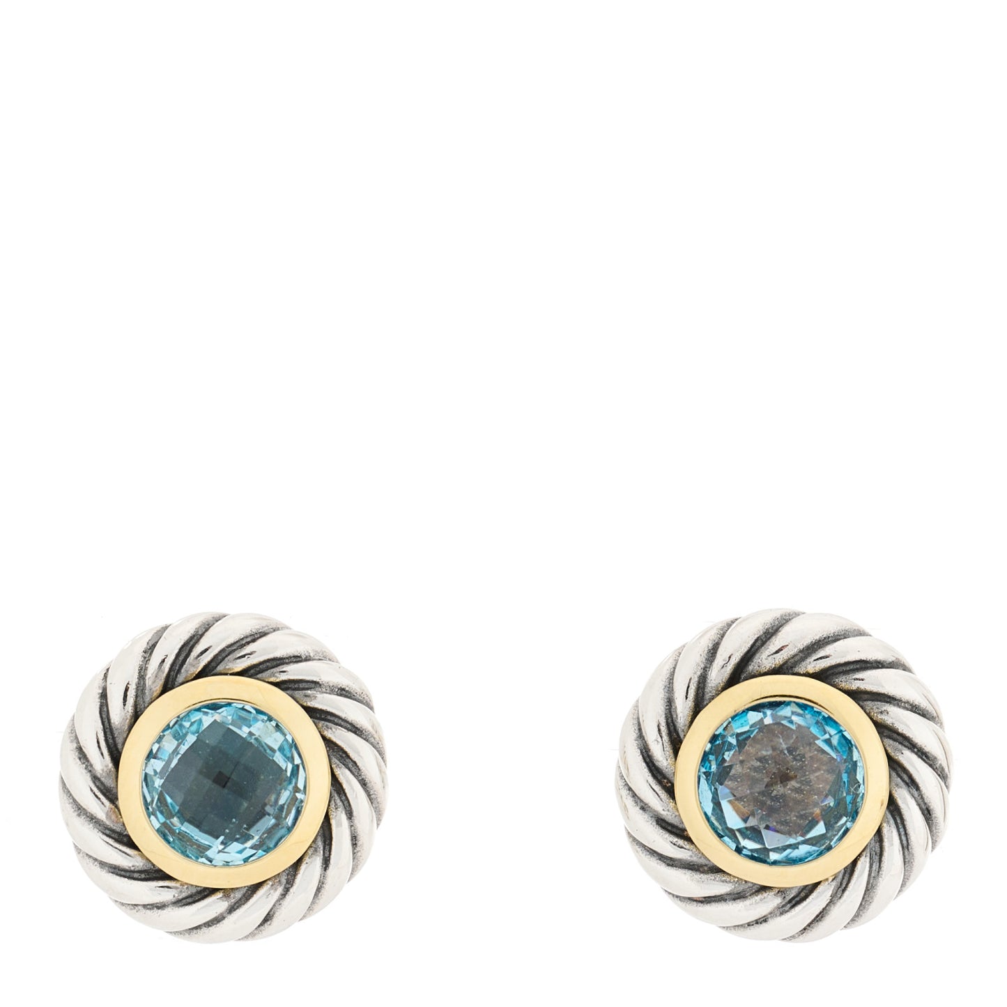 Sterling Silver 18K Yellow Gold Blue Topaz Cookie Cable Earrings