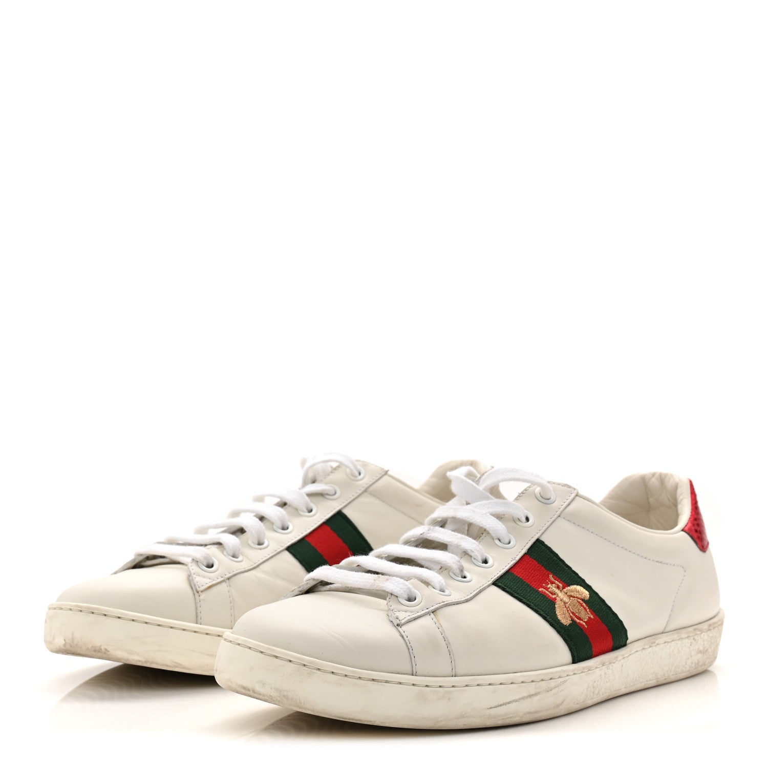 Gucci Calfskin Ayers Bee Embroidered Womens Ace Sneakers 39.5 White Green 7 of 20