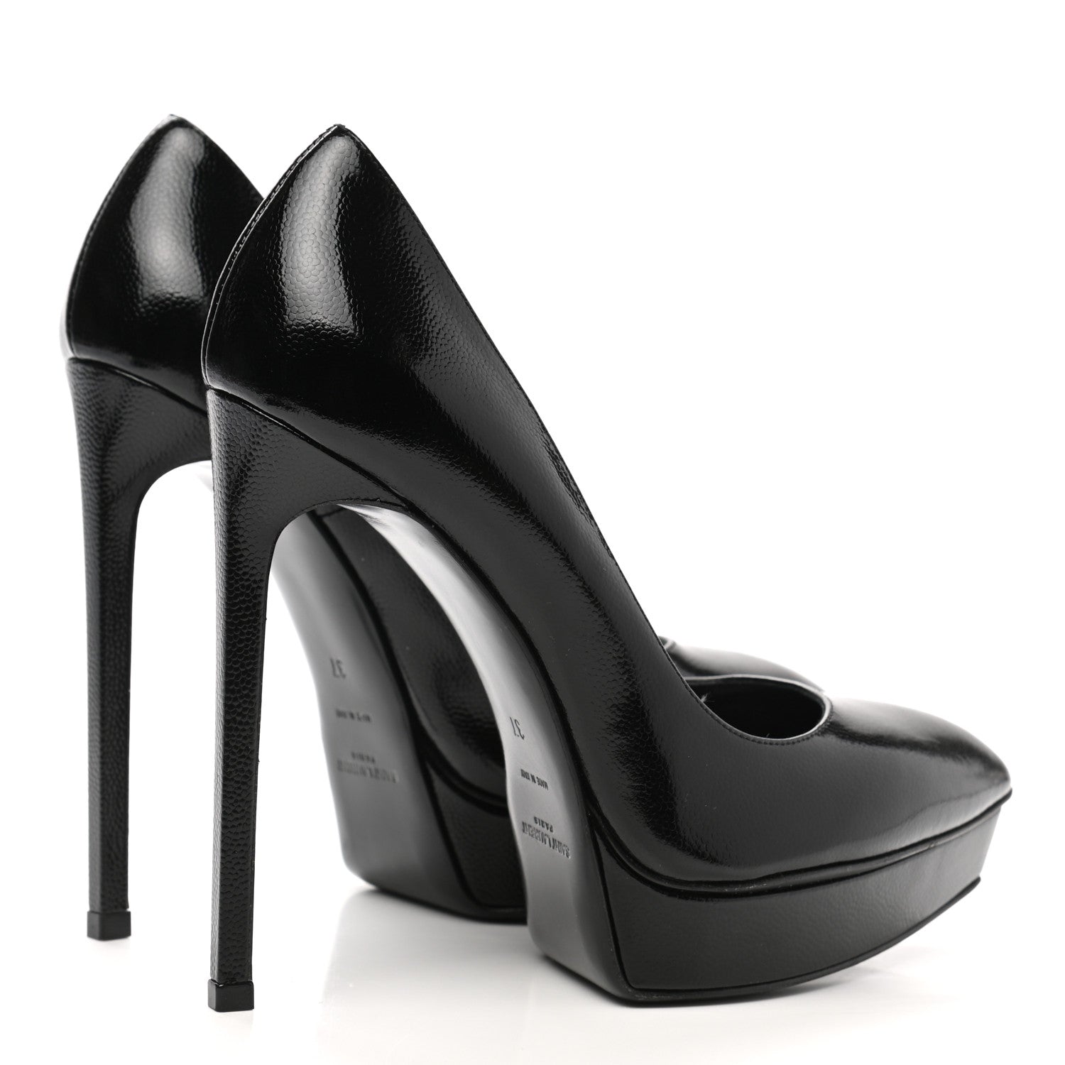 Saint Laurent Pebbled Patent Calfskin Janis 105 Platform Pumps 37 Black 4 of 9