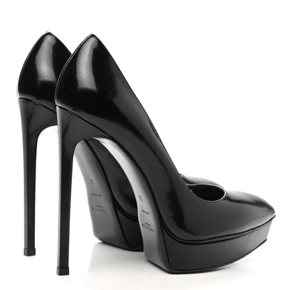 Saint Laurent Pebbled Patent Calfskin Janis 105 Platform Pumps 37 Black 4 of 9