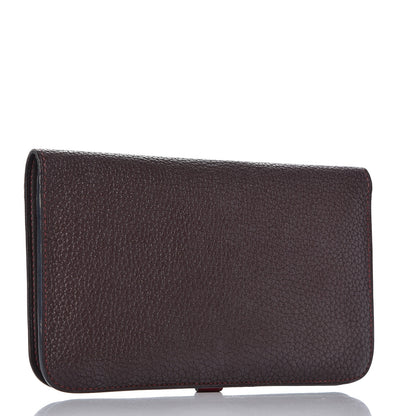 Hermes Togo Dogon Duo Wallet Chocolate Rouge Garance 4 of 14