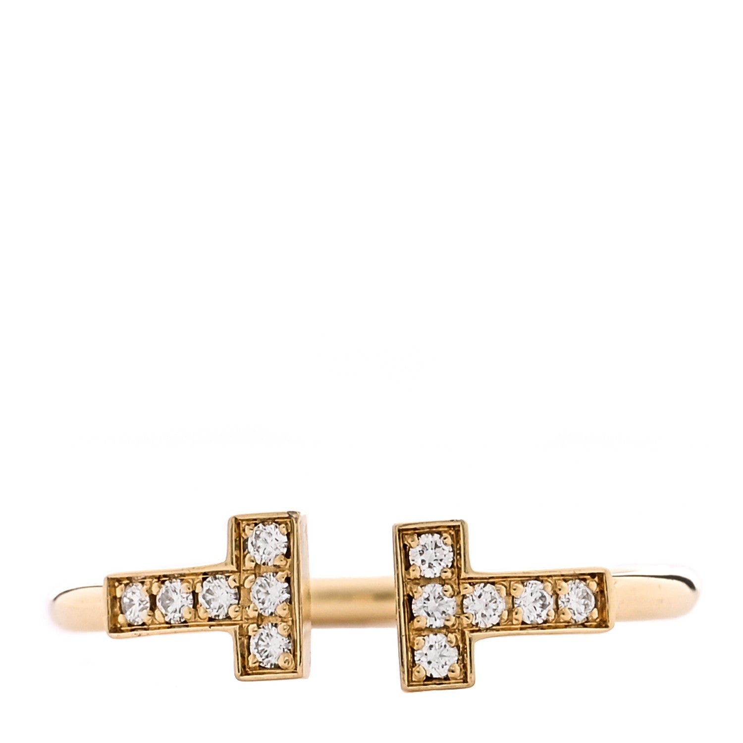 Tiffany 18K Yellow Gold Diamond T Wire Ring 58 8.5 1 of 4