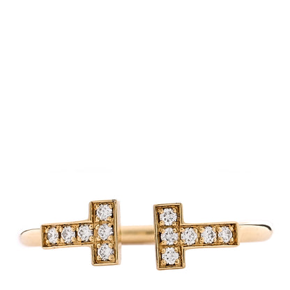 Tiffany 18K Yellow Gold Diamond T Wire Ring 58 8.5 1 of 4