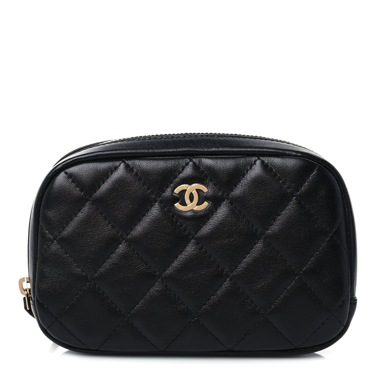 Lambskin Quilted Small Curvy Pouch Cosmetic Case Black