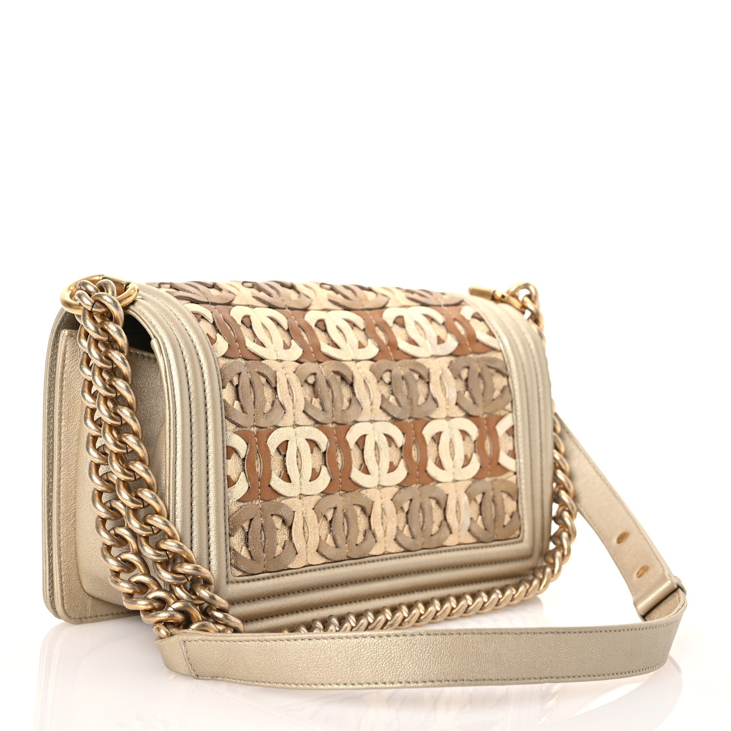 Chanel Metallic Lambskin Medium Golden CC Boy Flap Dark Gold 3 of 16