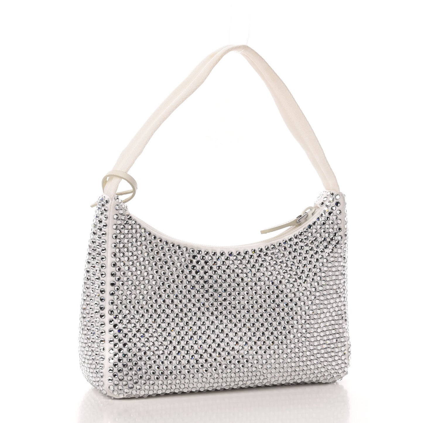 Satin Crystal Mini Re-Edition 2000 Bag White