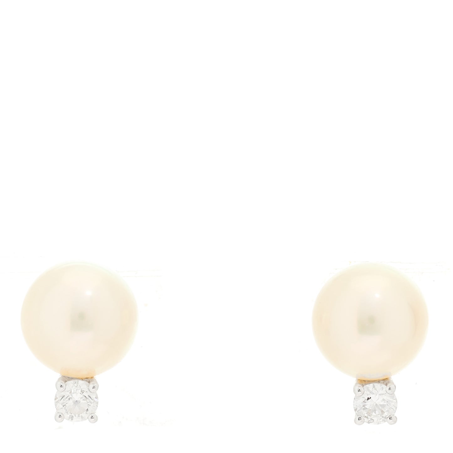18K White Gold Diamond Akoya Pearl 8-8.5mm Stud Earrings