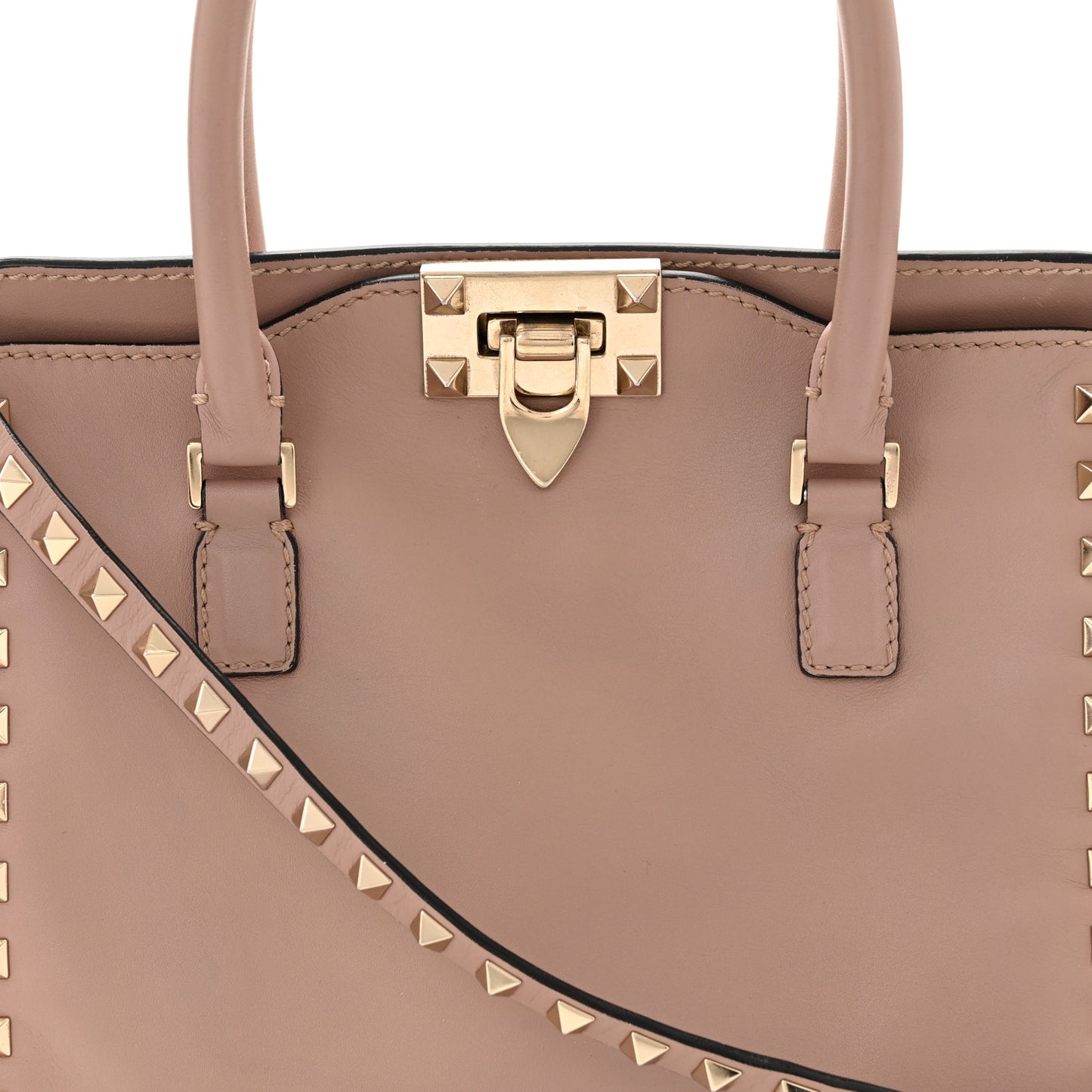 Vitello Small Rockstud Double Handle Tote Poudre