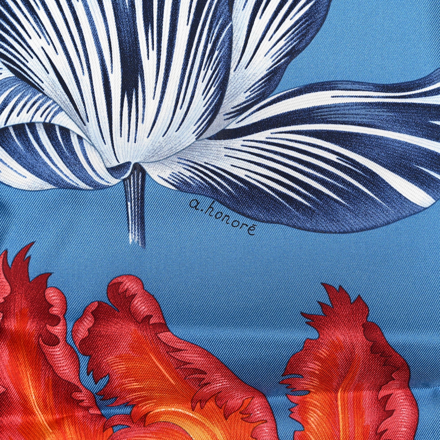 Hermes Silk Tulipomanie Scarf 90 Bleu Cobalt Orange 1279537