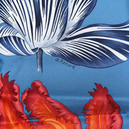 Hermes Silk Tulipomanie Scarf 90 Bleu Cobalt Orange 6 of 6