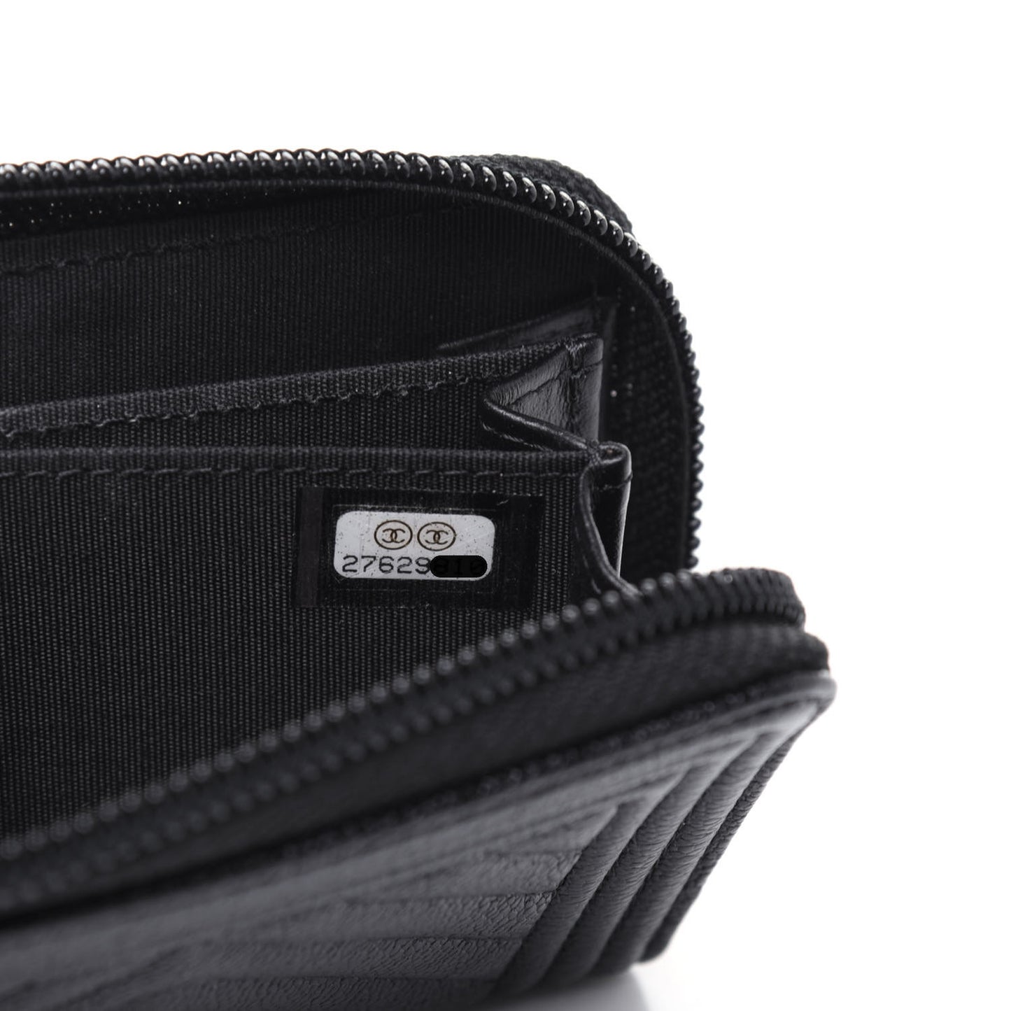 Caviar Chevron Quilted Boy Zip Around Coin Purse Wallet Black