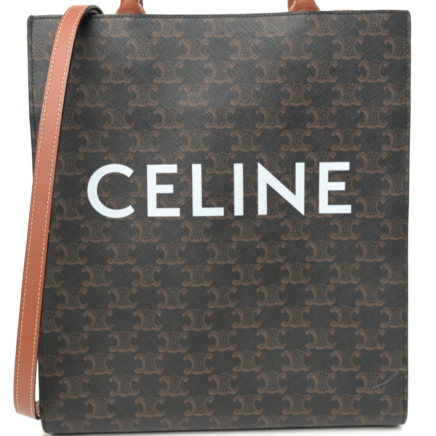 Triomphe Canvas Calfskin Small Vertical Cabas Tan