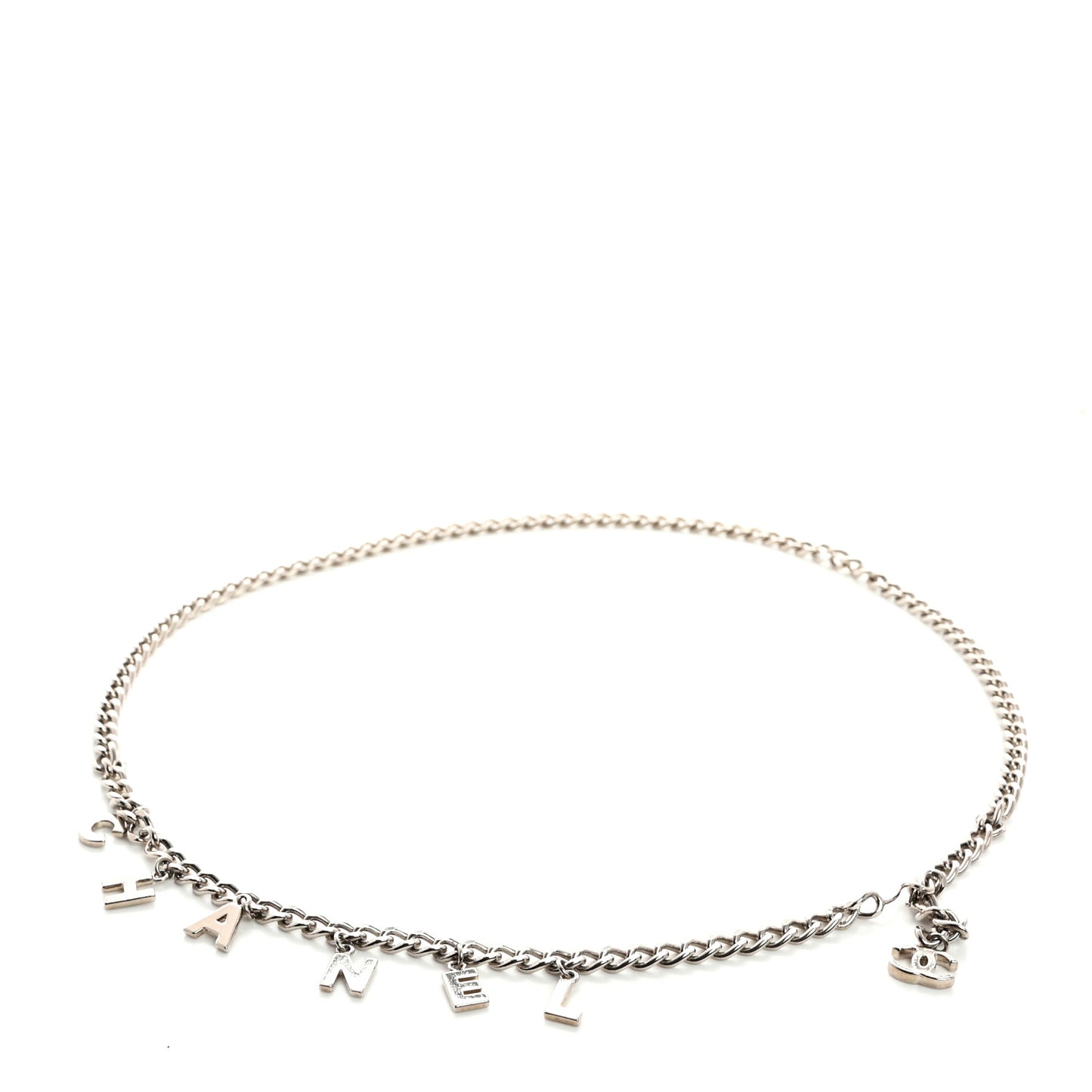 Metal CC Chain Logo Belt Silver