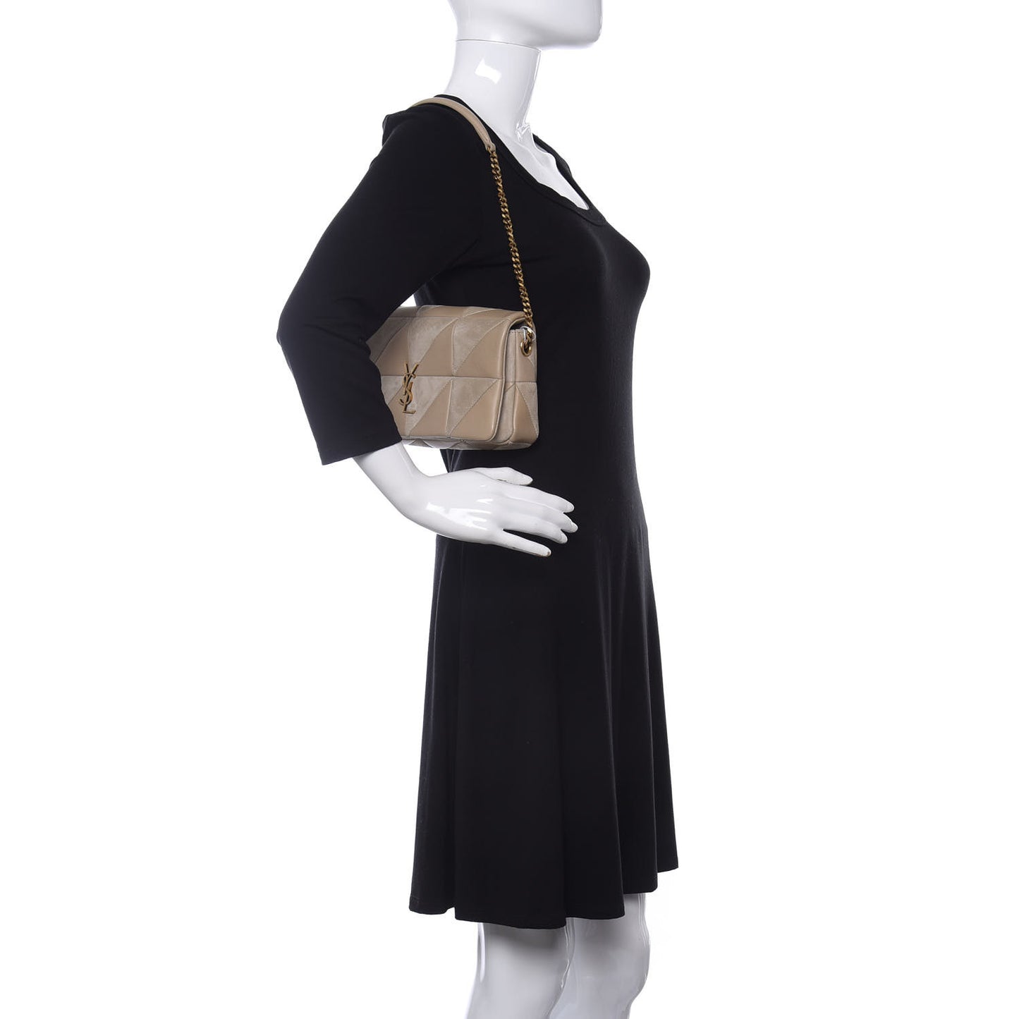 Lambskin Suede Patchwork Monogram Medium Jamie Baguette Sea Salt