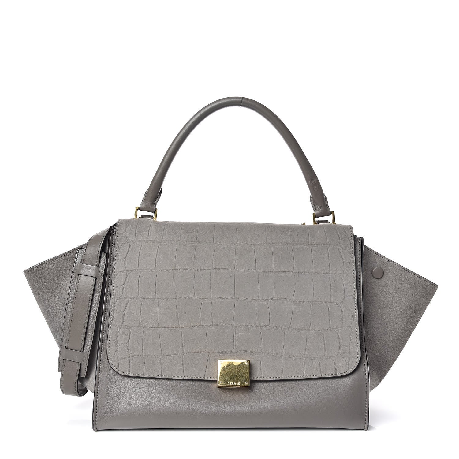 Celine Crocodile Embossed Nubuck Medium Trapeze Grey 1 of 12