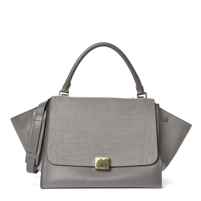 Celine Crocodile Embossed Nubuck Medium Trapeze Grey 1 of 12