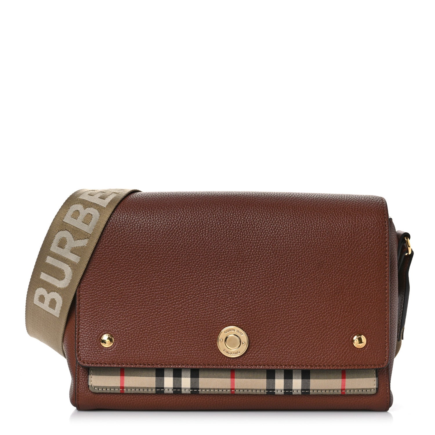 Burberry Calfskin Vintage Check Note Crossbody Bag Tan 1 of 8