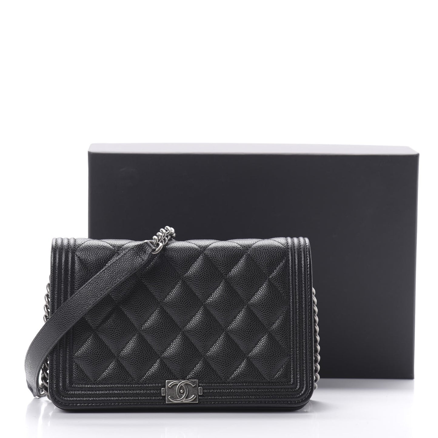 Caviar Quilted Boy Wallet On Chain WOC Black