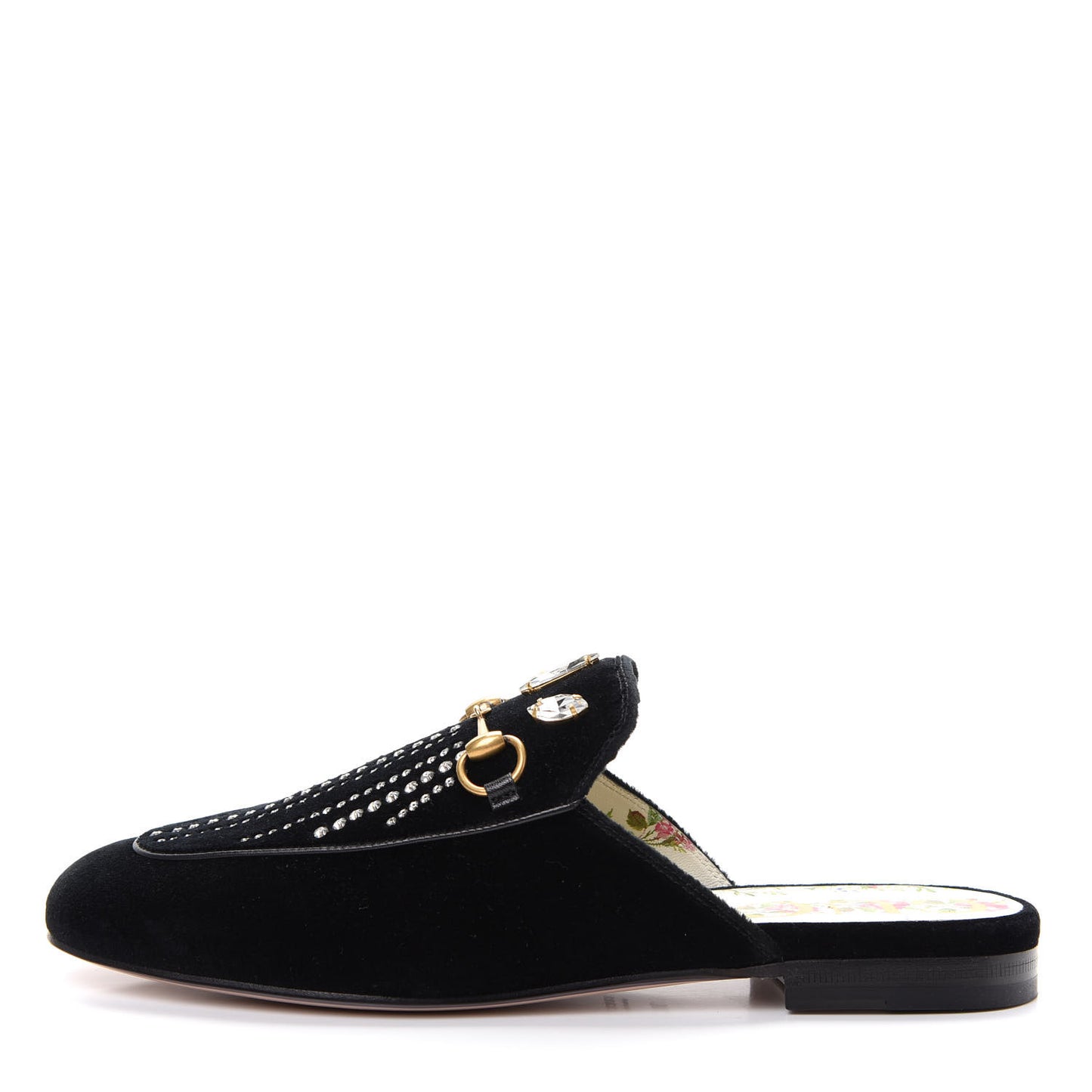 Velvet Marquise Crystals Womens Princetown Slippers 38.5 Black