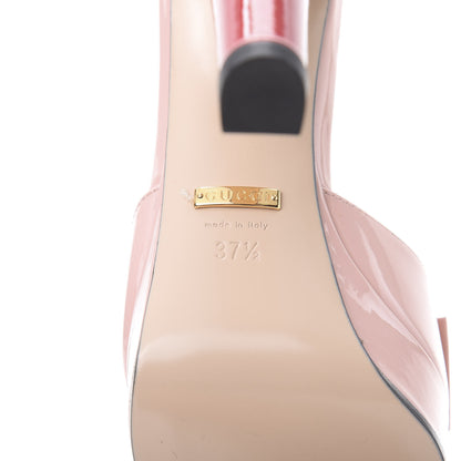 Gucci Patent Crystal GG Bow Sadie Spike Ankle Strap d'Orsay Platform High Heel Pumps 37.5 Perfect Pink 7 of 9