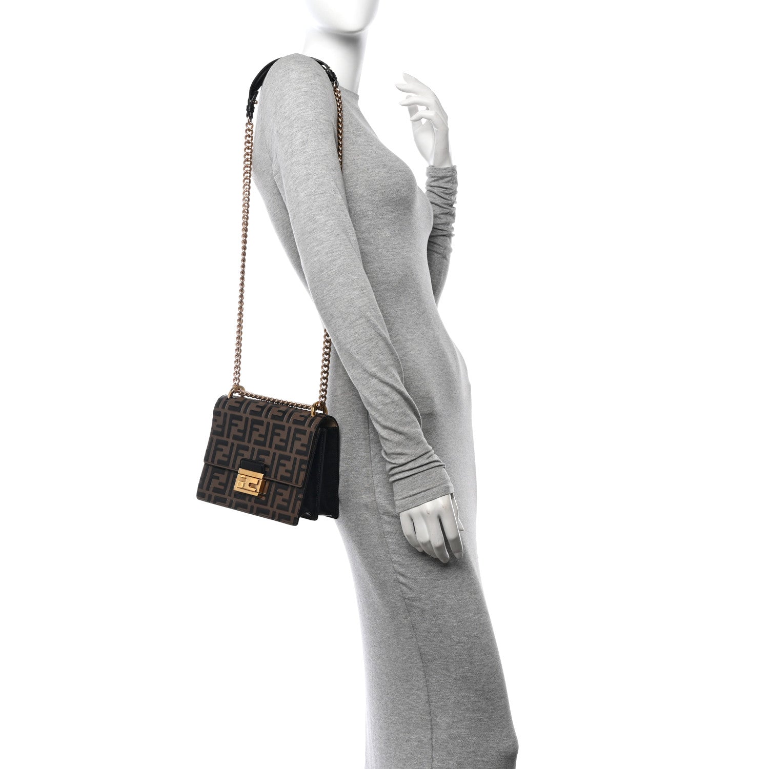 Fendi Vitello Liberty Bi-Color FF 1974 Embossed Small Kan U Shoulder Bag Maya Black 2 of 11