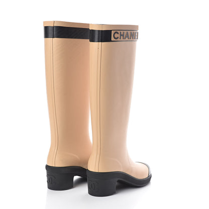 Chanel Rubber Logo Rain Boots 35 Beige 4 of 5