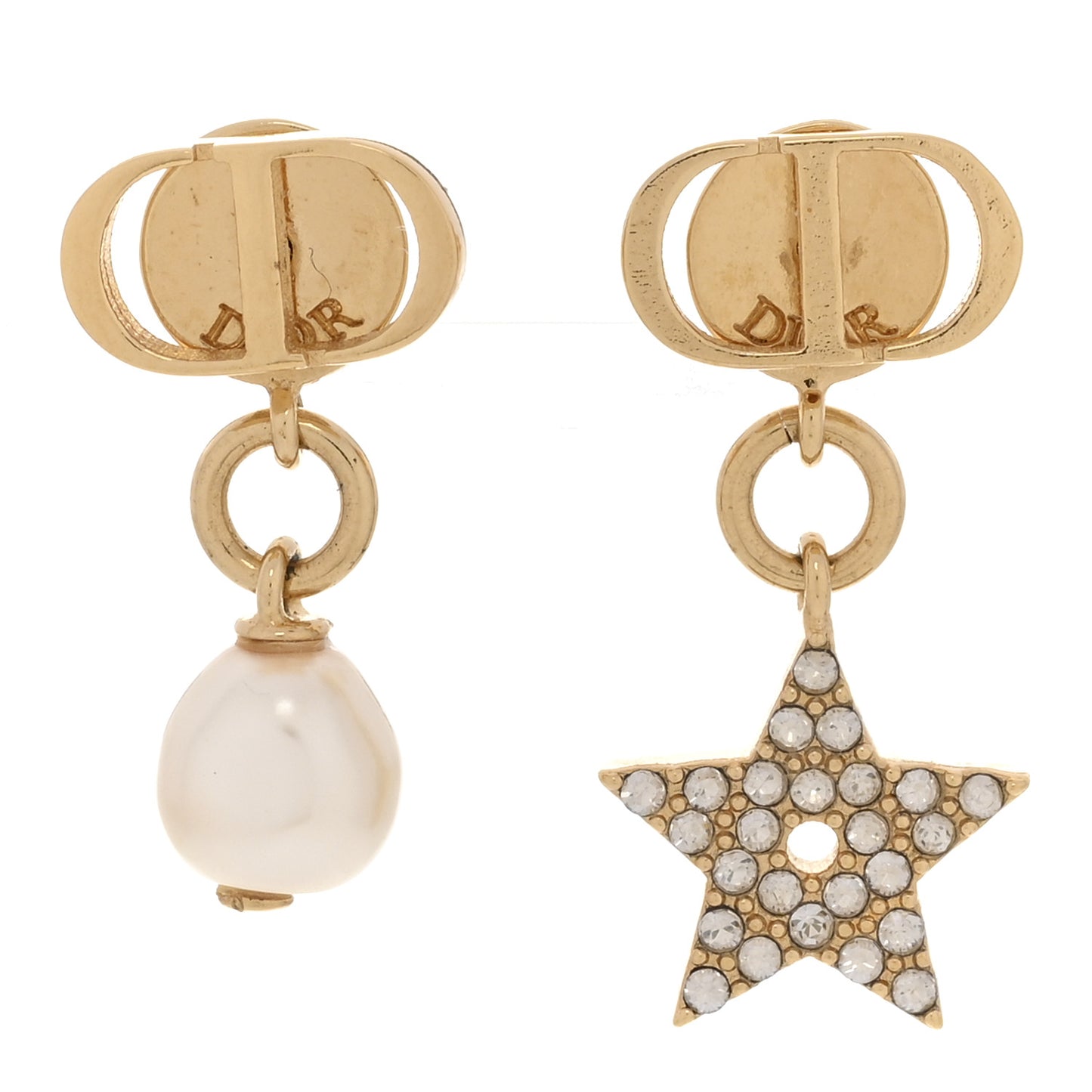 Crystal Pearl Star Earrings Gold