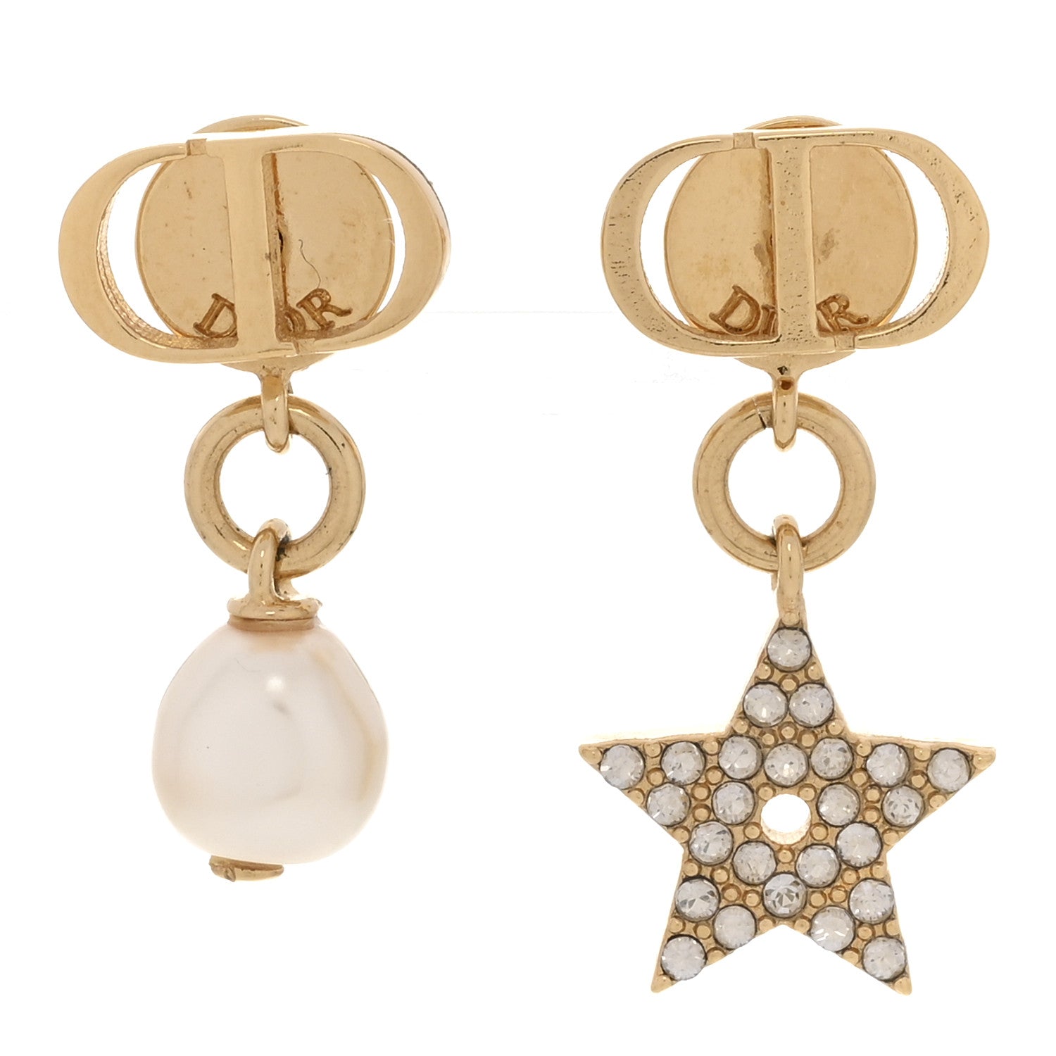 Christian Dior Crystal Pearl Star Earrings Gold 1 of 5