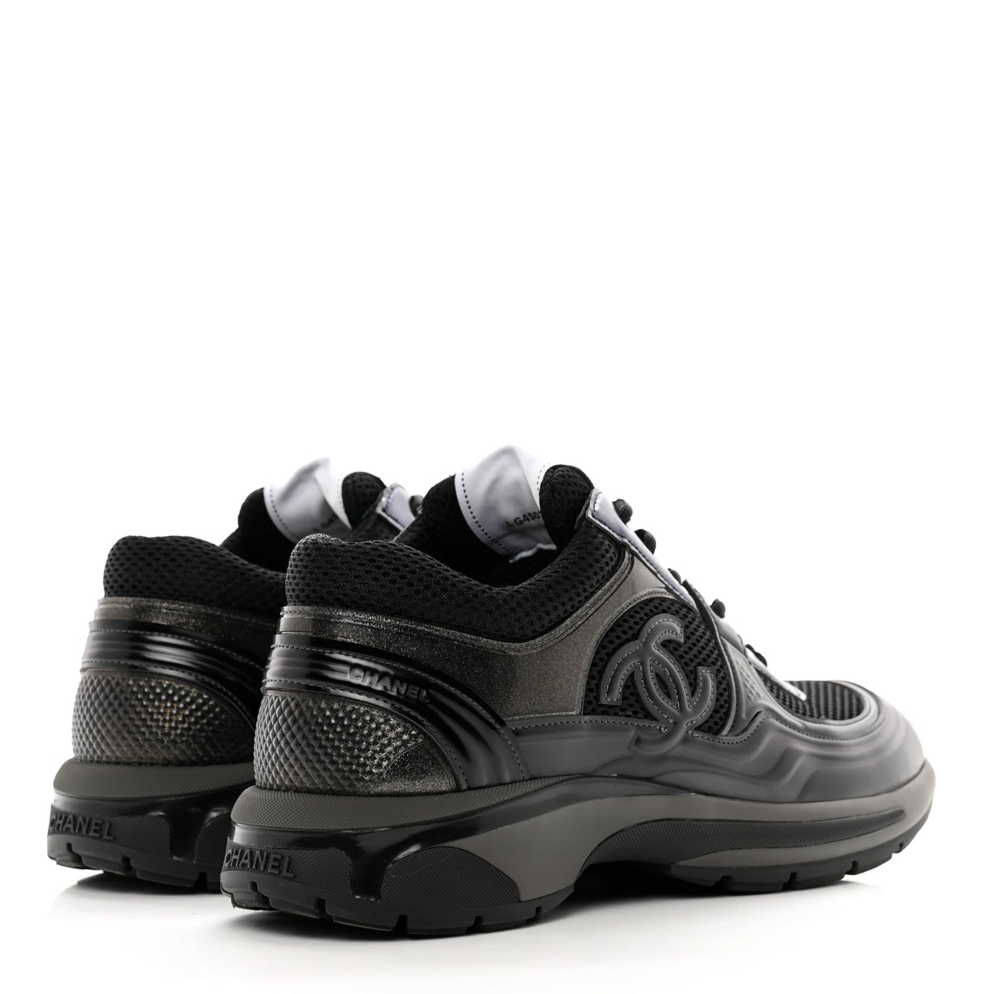 Fabric Laminated Calfskin Stretch CC Womens Sneakers 41 Black