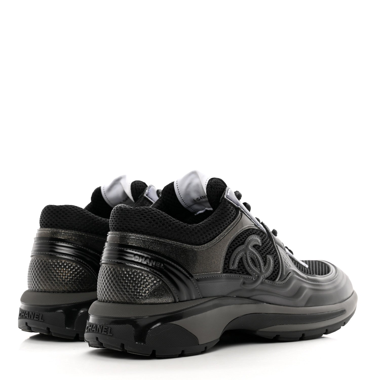 Chanel Fabric Laminated Calfskin Stretch CC Womens Sneakers 41 Black 4 of 9