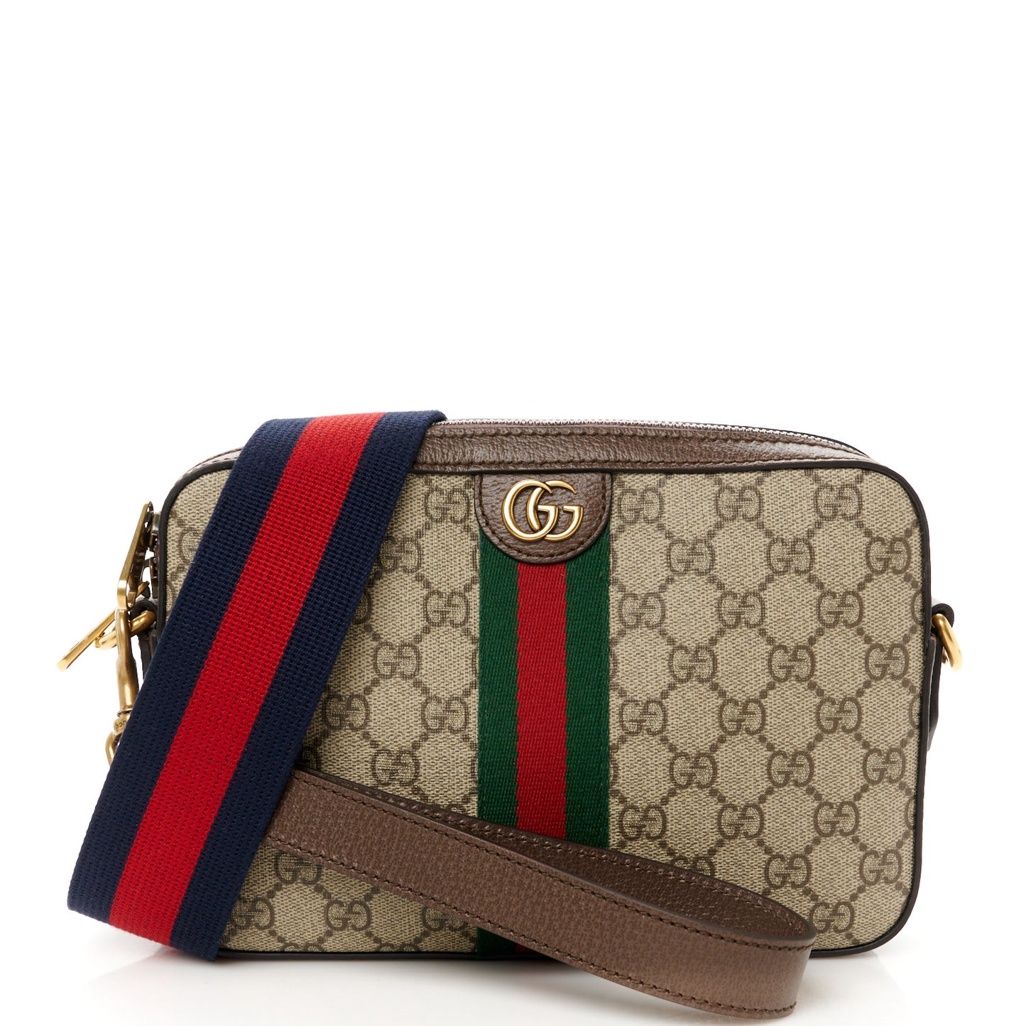 GG Supreme Monogram Textured Dollar Calfskin Web Ophidia Wristlet Shoulder Bag Beige Ebony New Acero