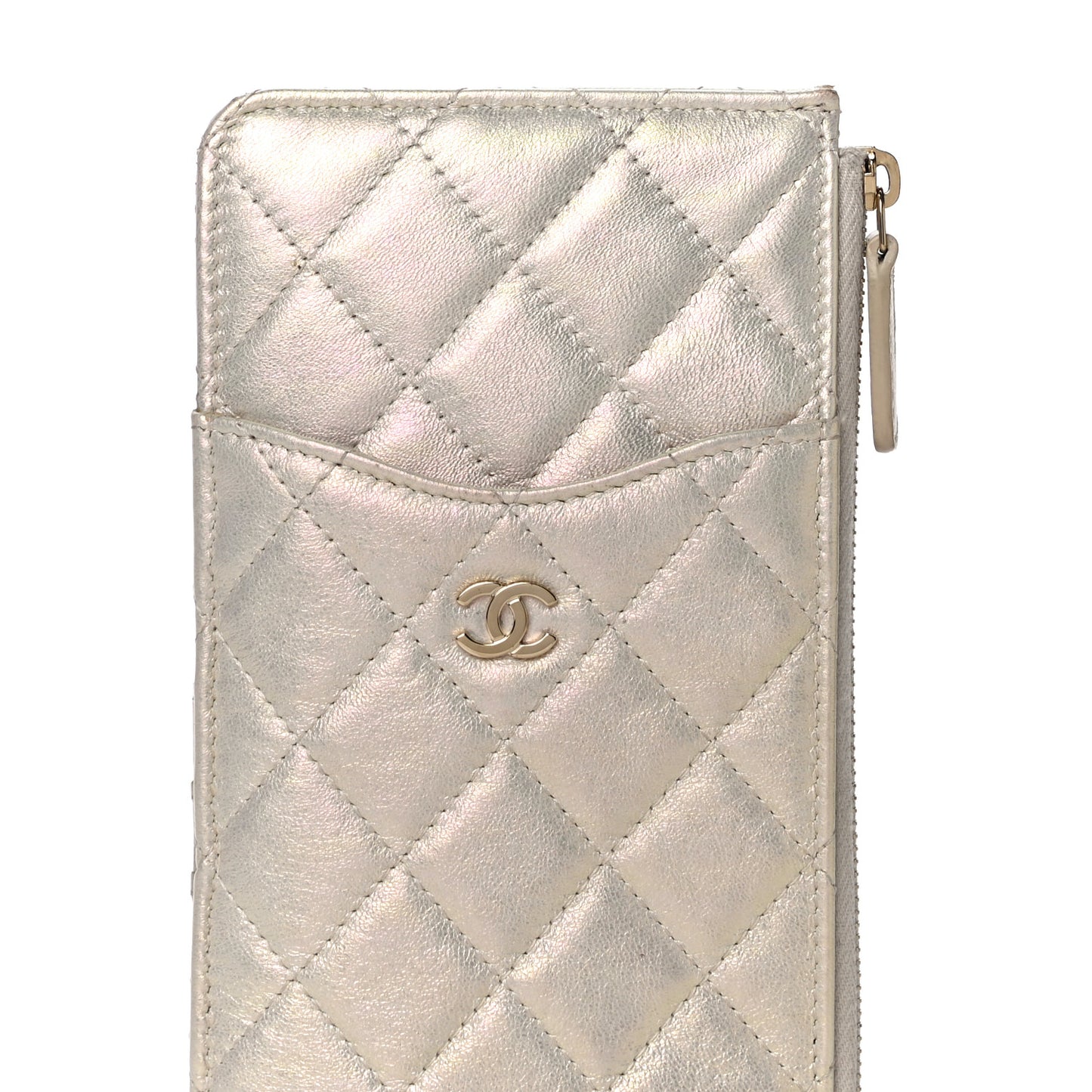 Iridescent Lambskin Quilted Classic iPhone Pouch Ivory