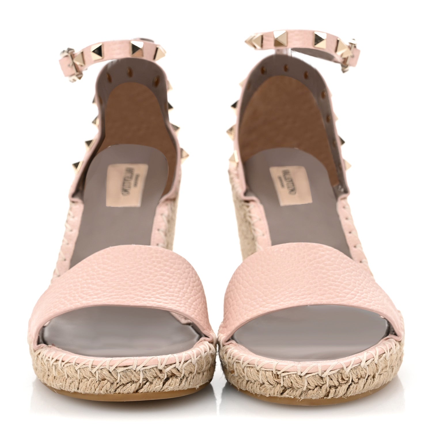 Valentino Garavani Grained Calfskin Rockstud Ankle Strap Espadrille 15/105mm Wedge Sandals 41 Rose Quartz Natural 3 of 11