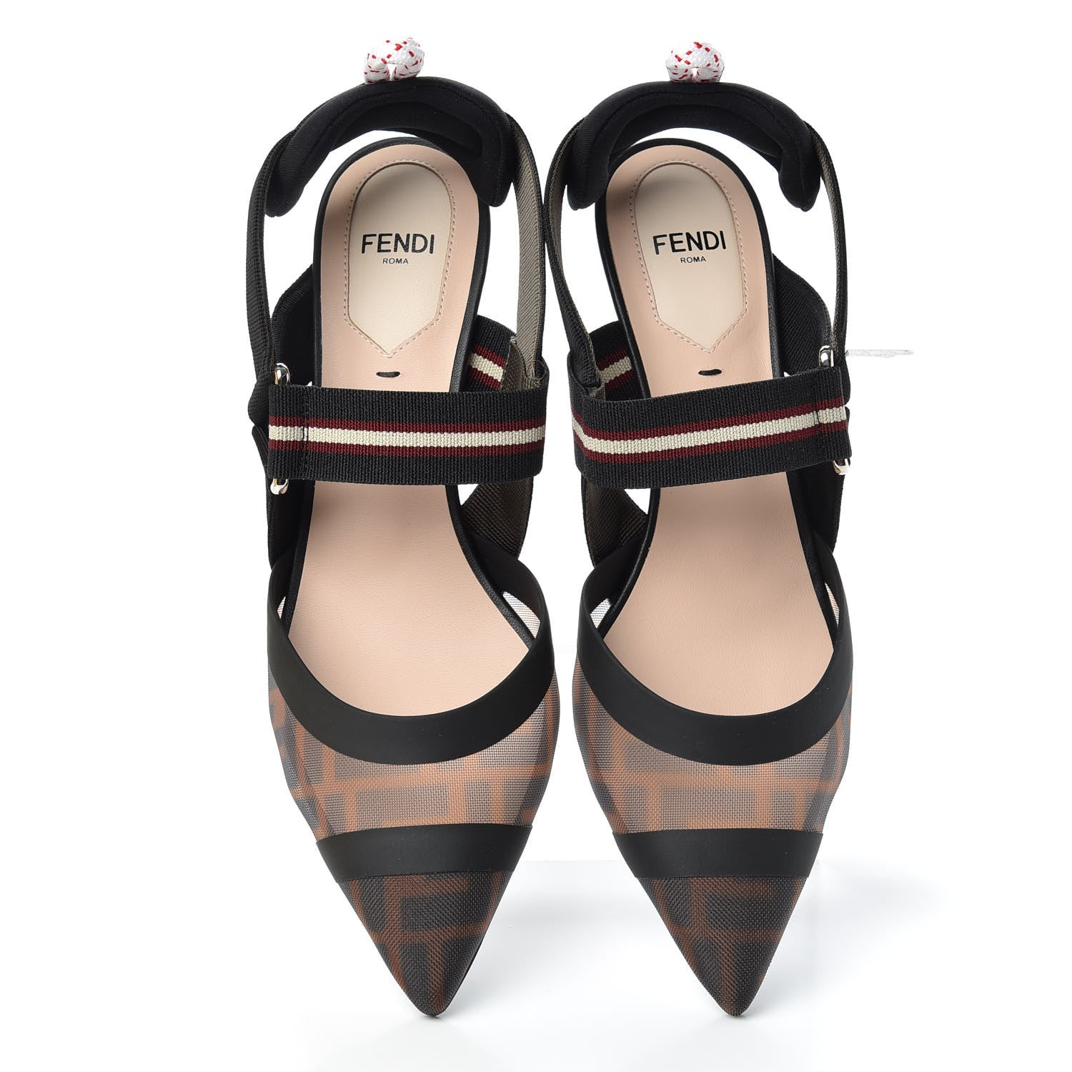 Fendi Technical Mesh FF Colibri 55mm Slingback Pumps 36.5 Tobacco Moro Bordeaux Black Militare 5 of 10