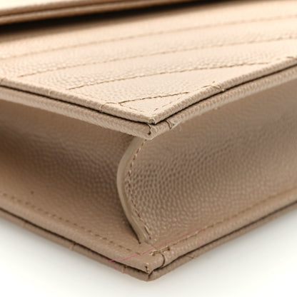 Saint Laurent Grain De Poudre Matelasse Chevron Monogram Envelope Chain Wallet Dark Beige 7 of 9