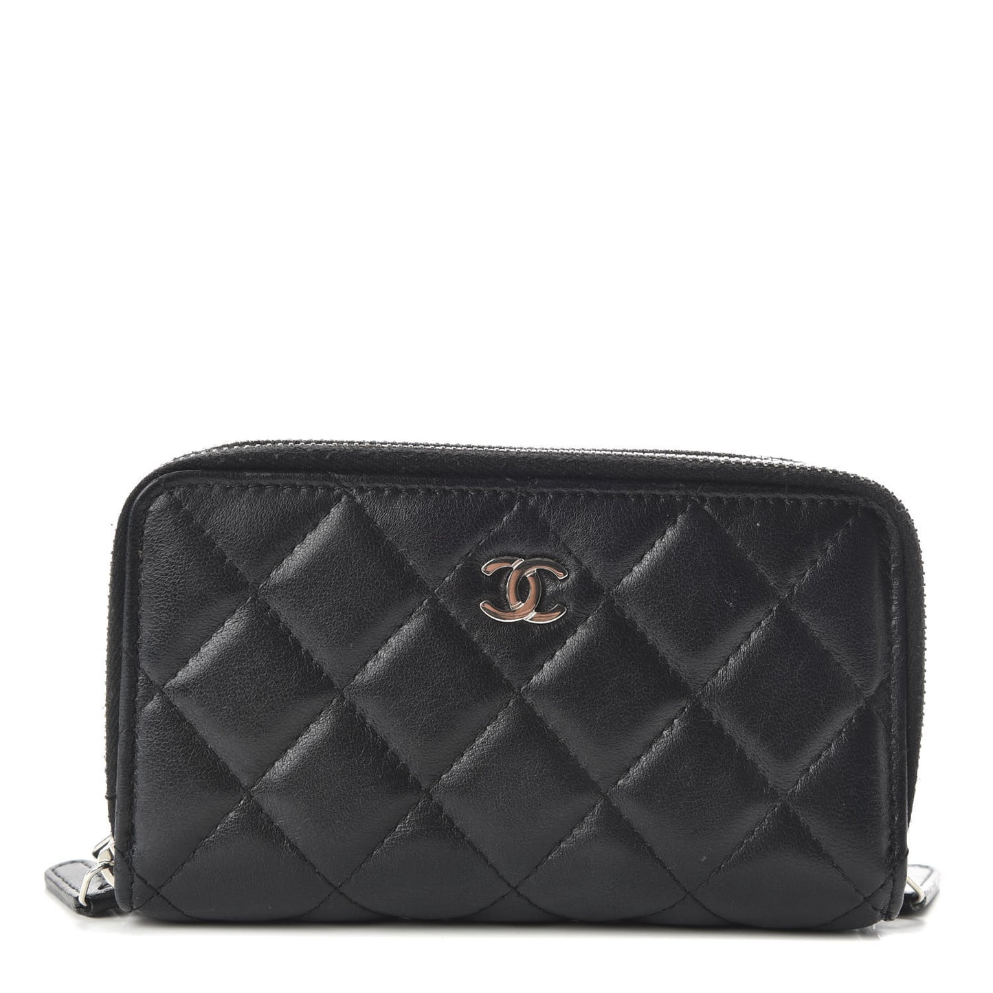 Lambskin Quilted Medium Gusset Double Zip Around Black