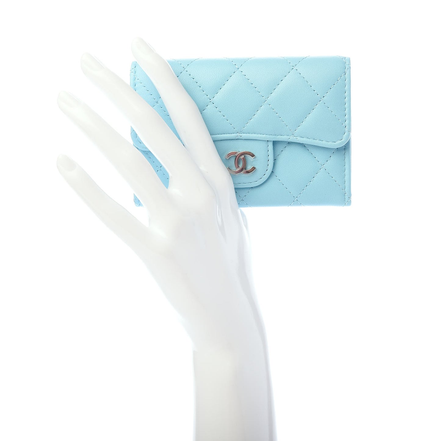 Lambskin Quilted Flap Card Holder Wallet Neon Blue