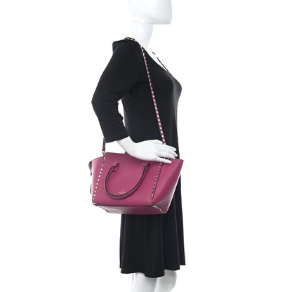 Valentino Garavani Vitello Small Rockstud Double Handle Tote Deep Cyclamin 2 of 16