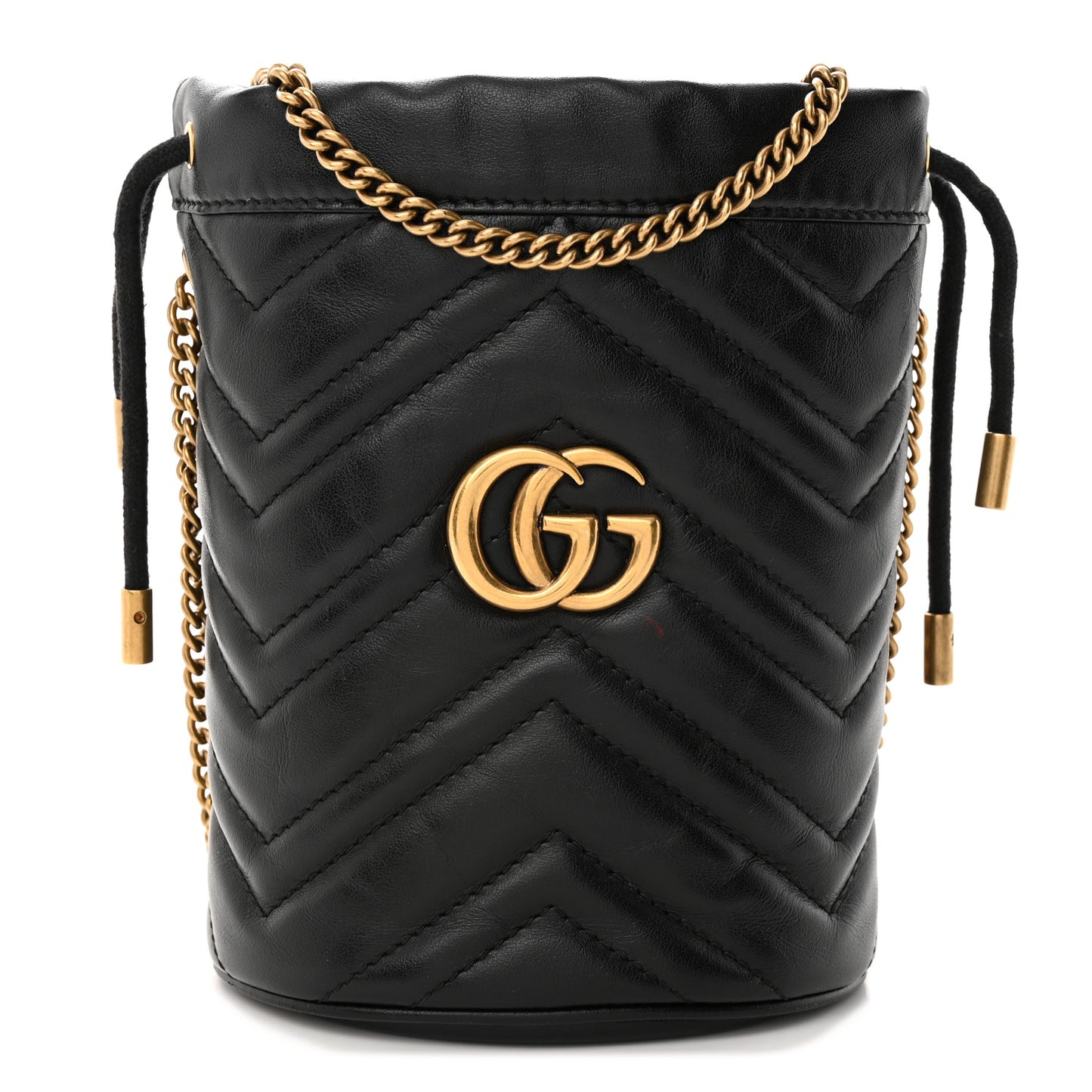 Calfskin Matelasse Mini GG Marmont 2.0 Bucket Bag Black