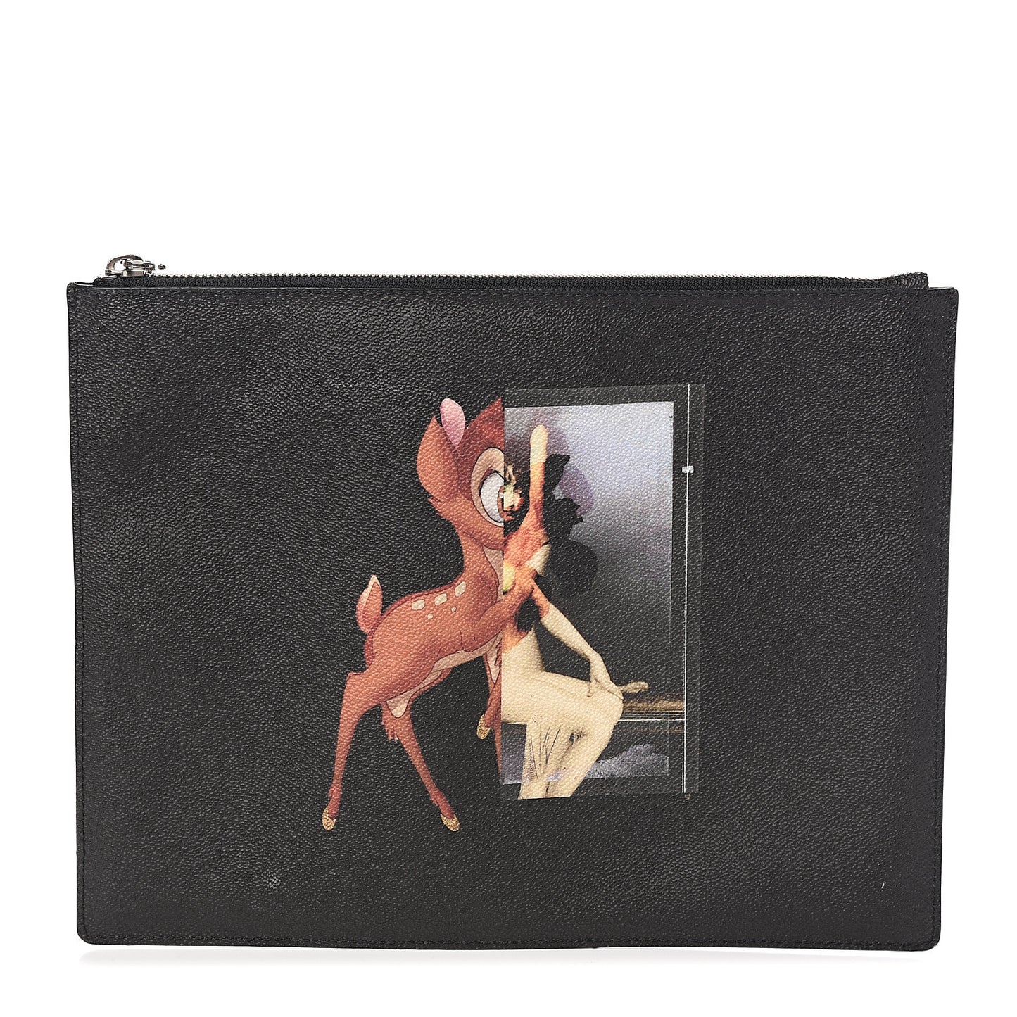 Textured Coated Canvas Bambi Print Medium Cosmetic Pouch Black