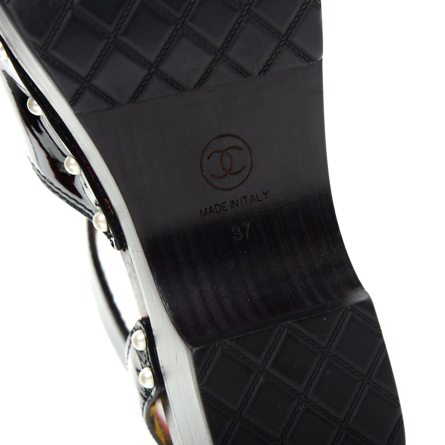Patent Calfskin Pearl Ankle Strap Clogs 37 Black